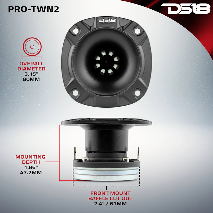 DS18 PRO-TWN2 Súper tweeter tipo bala de compresión de neodimio de 3" con bobina móvil de titanio de 1" - 100 vatios Rms 4 ohmios