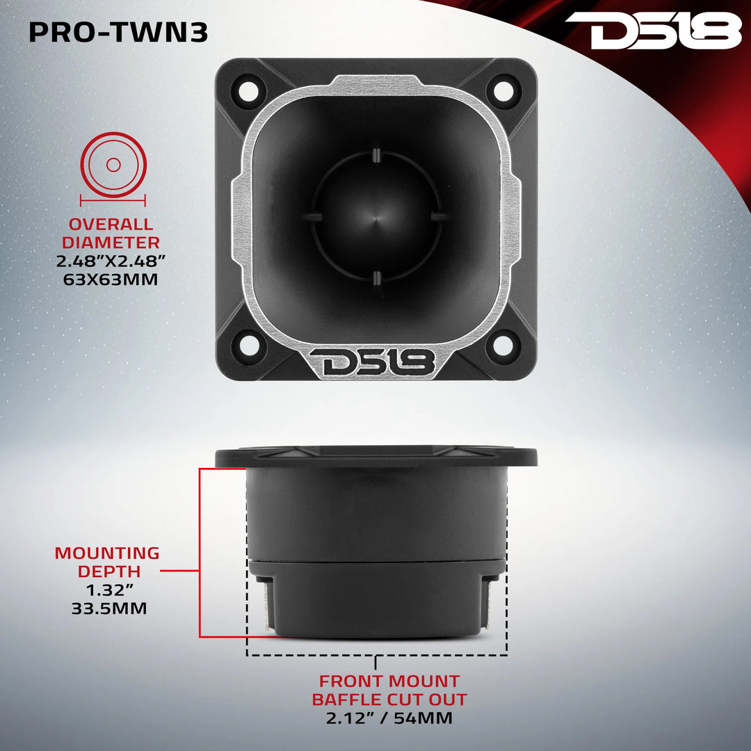 DS18 PRO-TWN3 Súper tweeter tipo bala de compresión de neodimio de 2,5" con bobina móvil PEN de 1" - 100 vatios Rms 4 ohmios