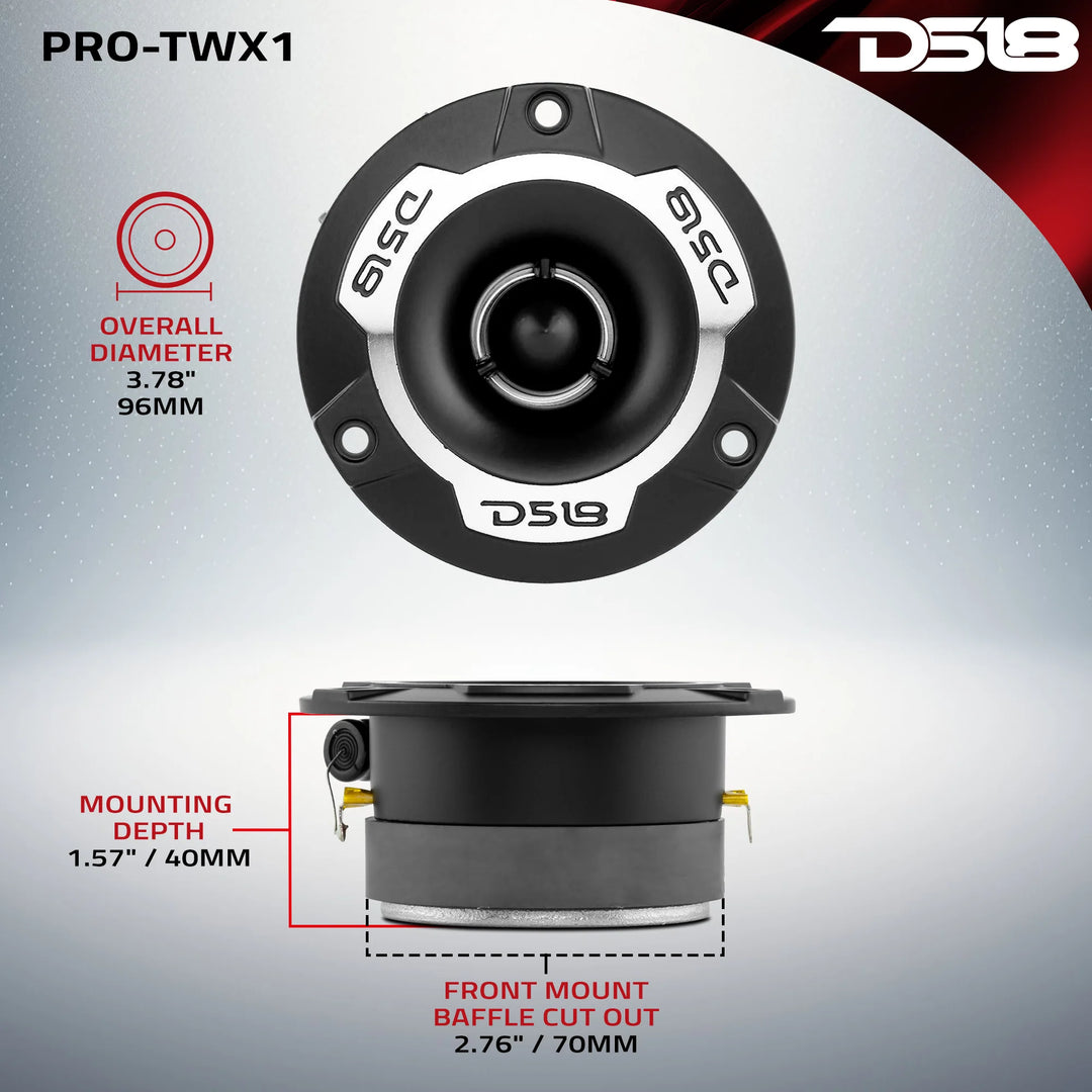 DS18 PRO-TWX1/SL Súper tweeters tipo bala de compresión de 3,8" con bobina móvil de aluminio de 1" - 120 vatios Rms 4 ohmios