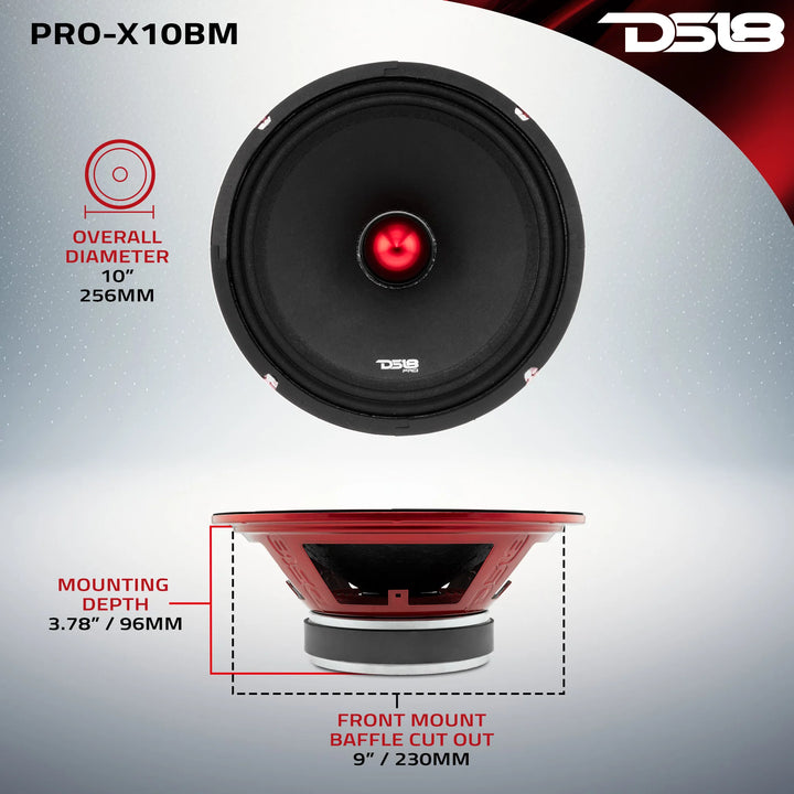 DS18 PRO-X10BM Altavoz de rango medio de 10" con bala de aluminio y bobina móvil de 2" - 300 vatios Rms 8 ohmios