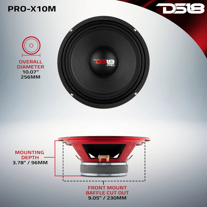 DS18 PRO-X10M Altavoz de rango medio de 10" con tapa antipolvo clásica y bobina móvil de 2" - 300 vatios Rms 8 ohmios
