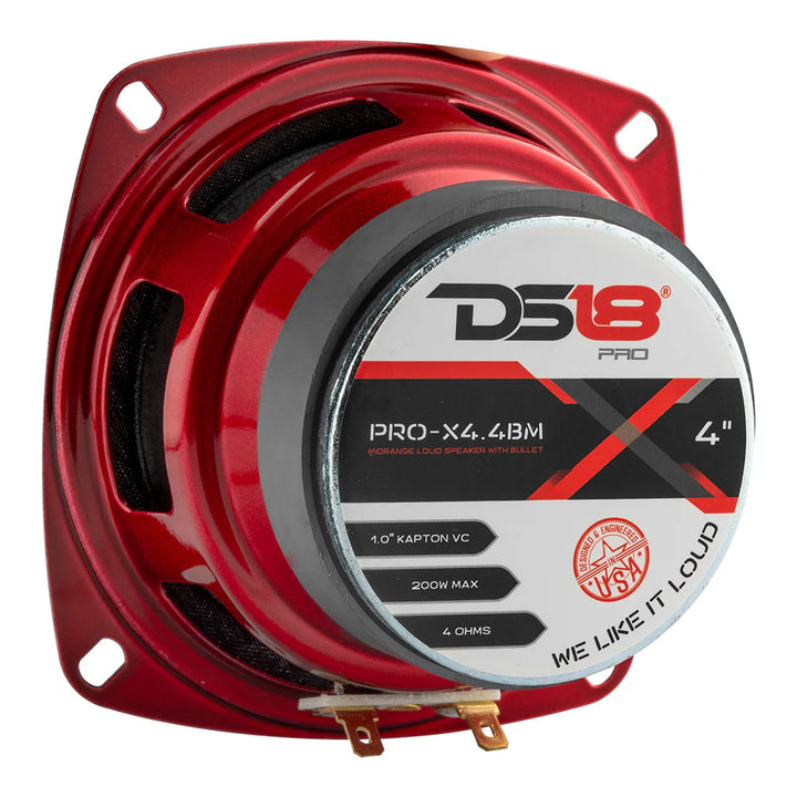 DS18 PRO-X4.4BM Altavoz de rango medio de 4" con bala de aluminio rojo y bobina móvil de 1" - 100 vatios Rms 4 ohmios
