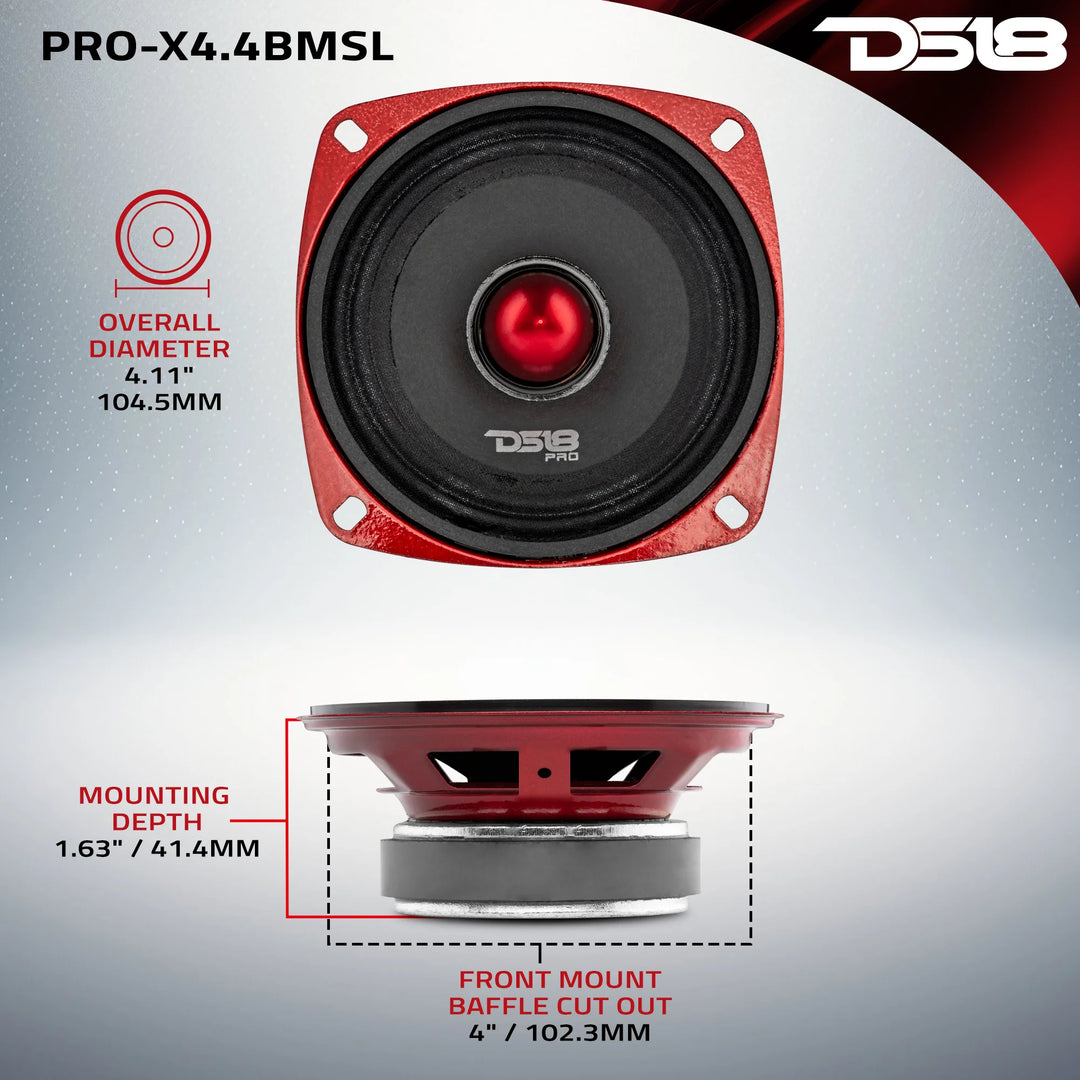DS18 PRO-X4.4BMSL Slim Mid-Range Loudspeaker - 100 Watts Rms 4-ohm