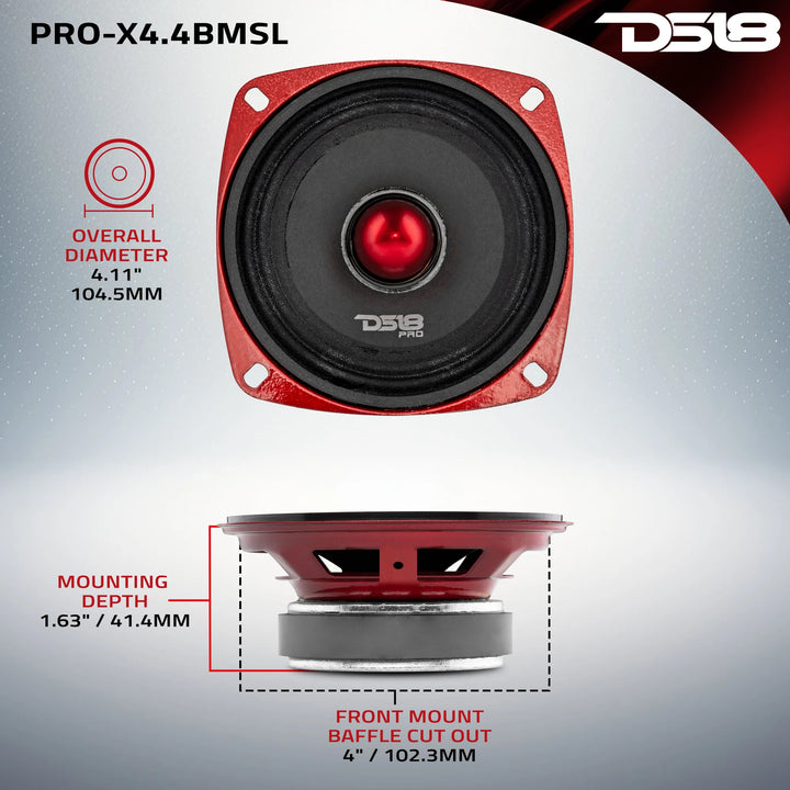 DS18 PRO-X4.4BMSL Slim Mid-Range Loudspeaker - 100 Watts Rms 4-ohm