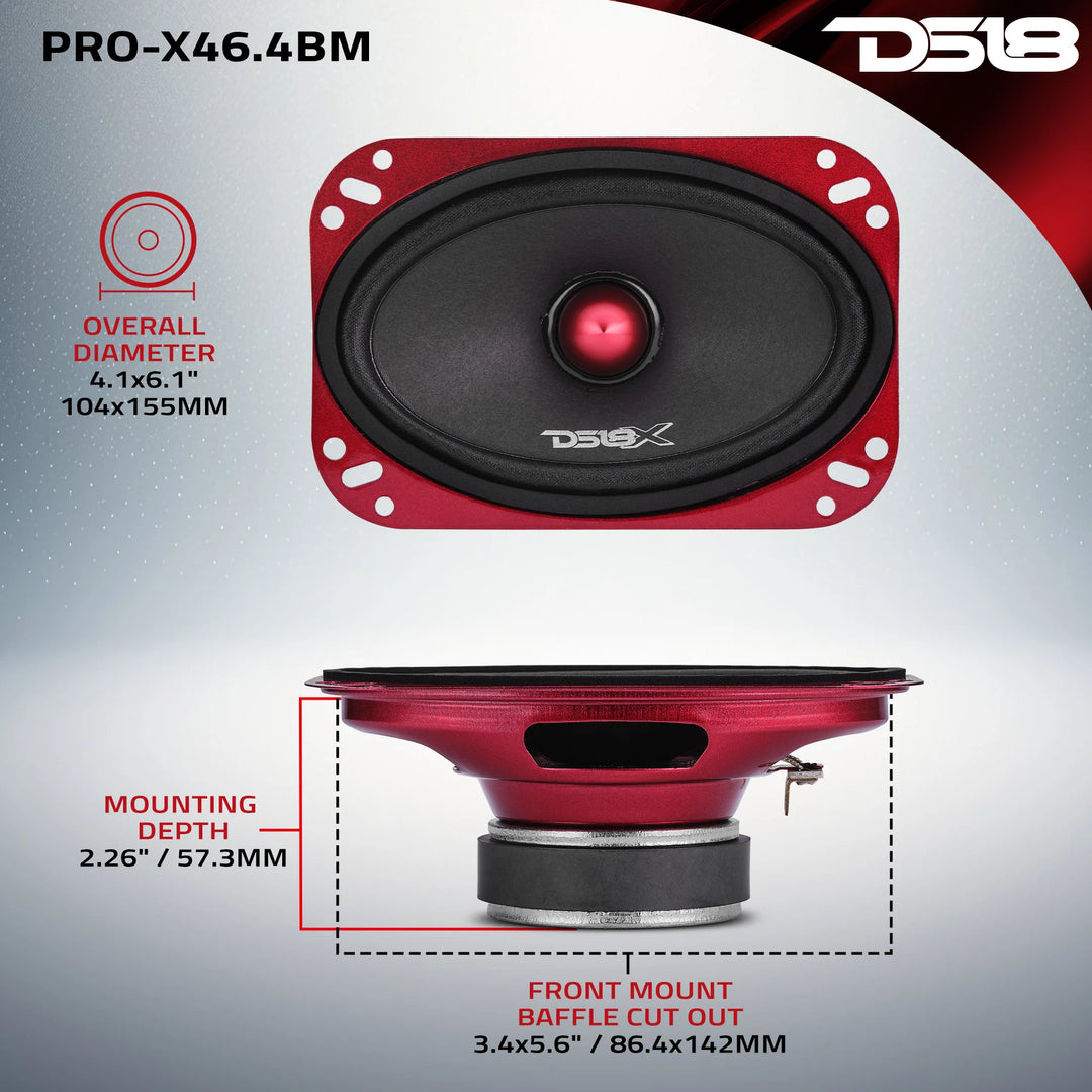 DS18 PRO-X46.4BM 4x6" Mid-Range Speaker - 100 Watts Rms 4-ohm