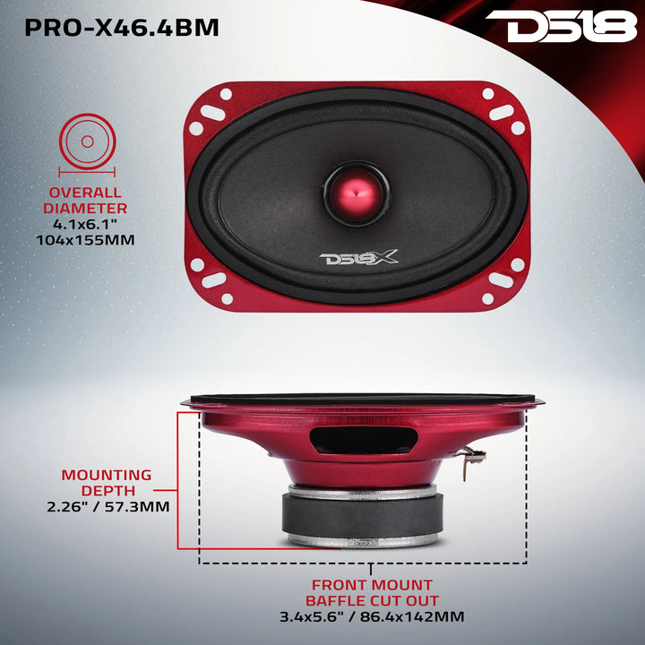 DS18 PRO-X46.4BM 4x6" Mid-Range Speaker - 100 Watts Rms 4-ohm