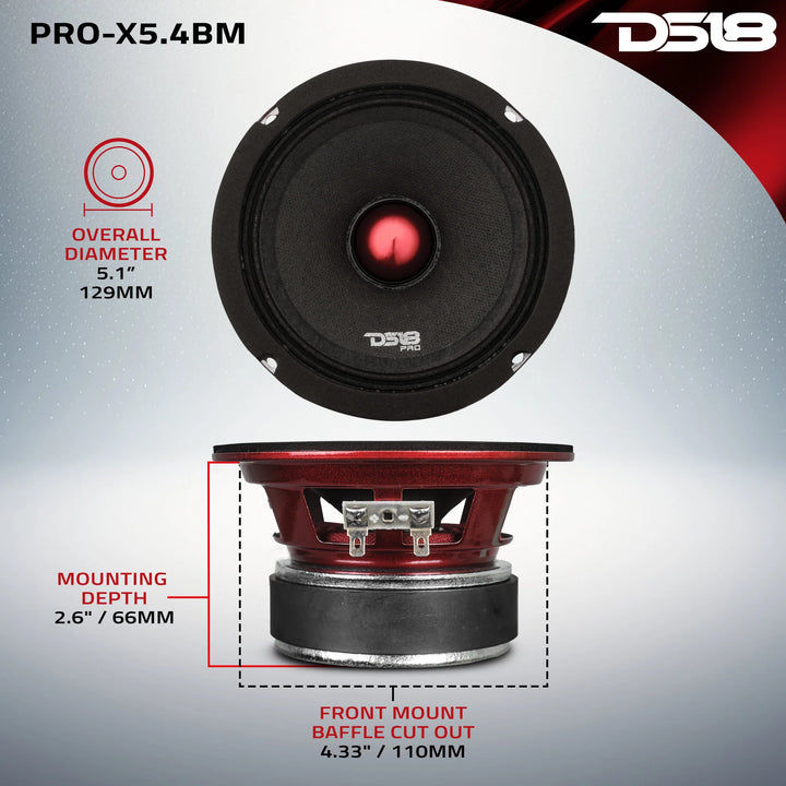 DS18 PRO-X5.4BM 5.25" Mid-Range Loudspeaker with Aluminum Bullet and 1.2" Voice Coil - 150 Watts Rms 4-ohm