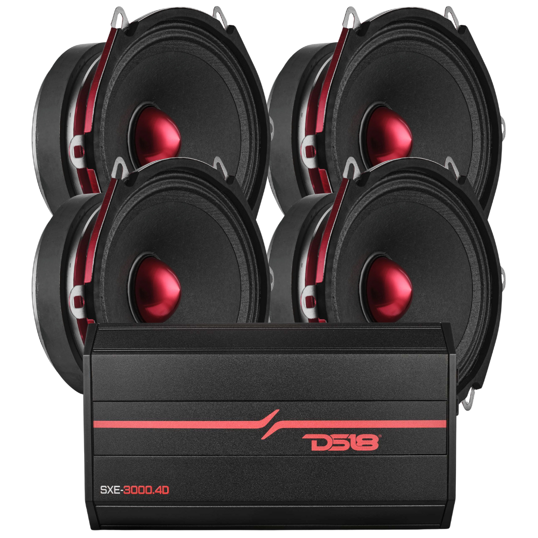 DS18 Combo - 4x PRO-X57.4BM 5x7" Mid-Range Speakers with SXE-3000.4D Amplifier
