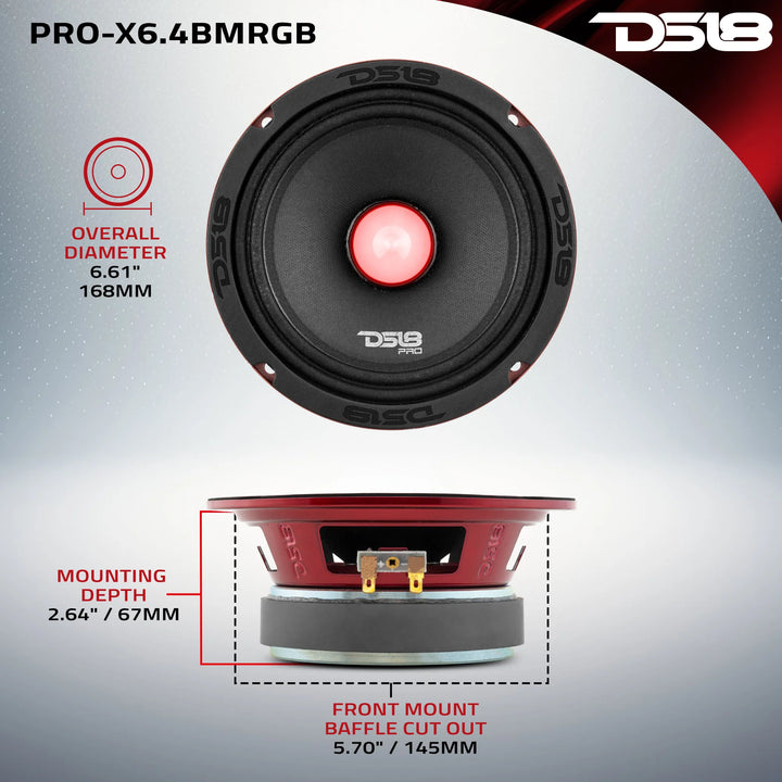 DS18 PRO-X6.4BMRGB 6.5" Mid-Range Loudspeaker - 250 Watts Rms 4-ohm