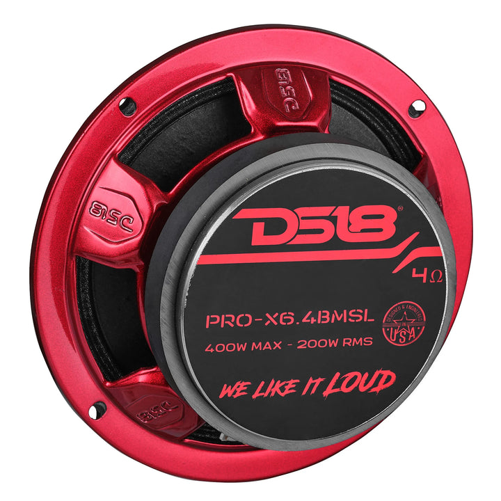 DS18 PRO-X6.4BMSL Shallow Mount 6.5" Mid-Range Bullet Loudspeaker with 1.5" Voice Coil - 250 Watts Rms 4-ohm