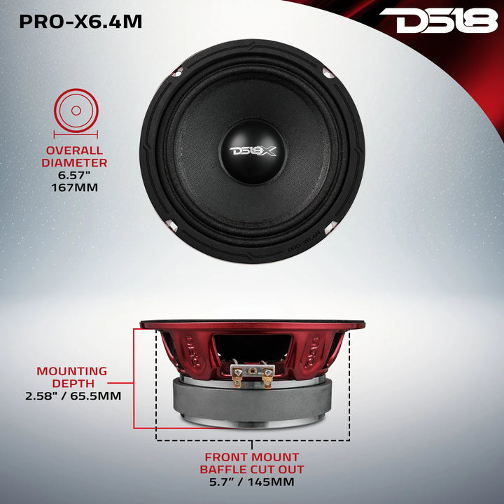 DS18 PRO-X6.4M Altavoz de rango medio de 6,5" con tapa antipolvo clásica y bobina móvil de 1,5" - 250 vatios Rms 4 ohmios