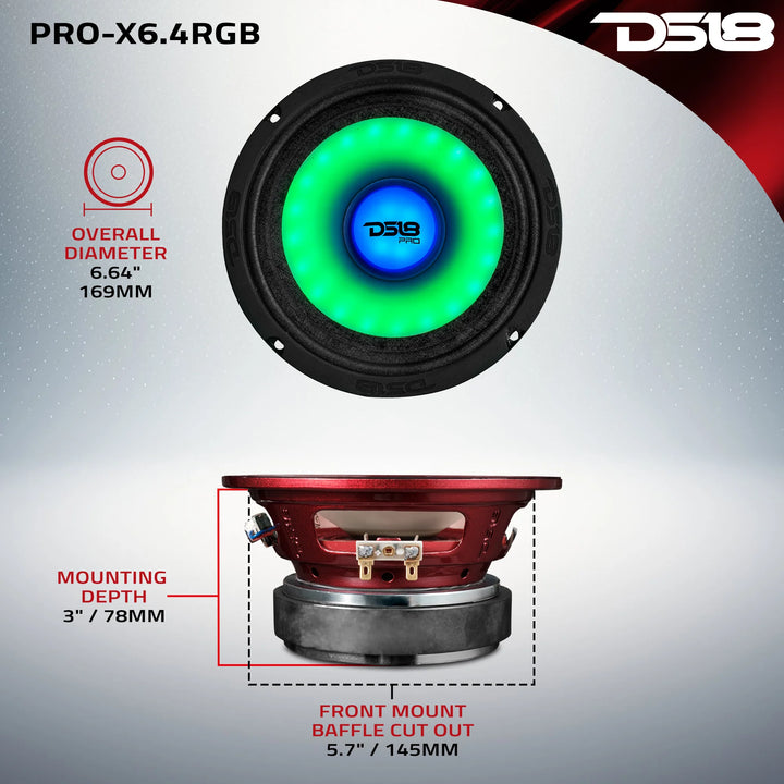 DS18 PRO-X6.4RGB 6.5" Mid-Range Loudspeaker with RGB LED Cone and Dust Cap - 250 Watts Rms 4-ohm