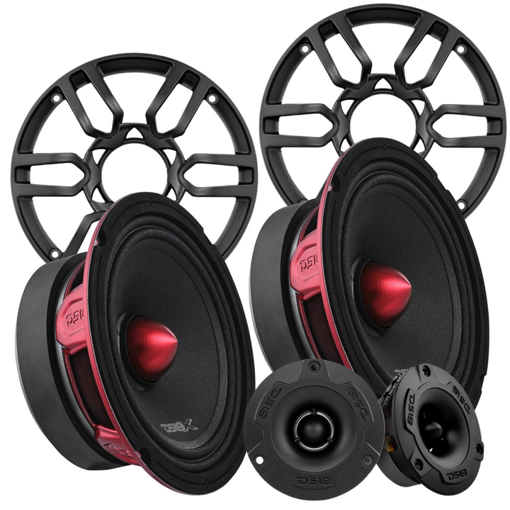 DS18 Package Deal - 2x PRO-X6.4BM 6.5" Mid-Range Speakers with Black 3.8" Super Tweeters and Black Grills