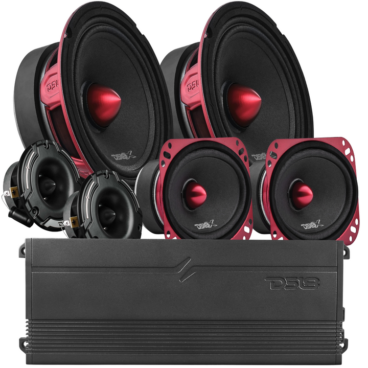 DS18 Combo - 2x PRO-X6.4BM 6.5", 2x PRO-X46.BM 4x6", 2x PRO-TWZ1 Tweeters and G3600.6D Amplifier