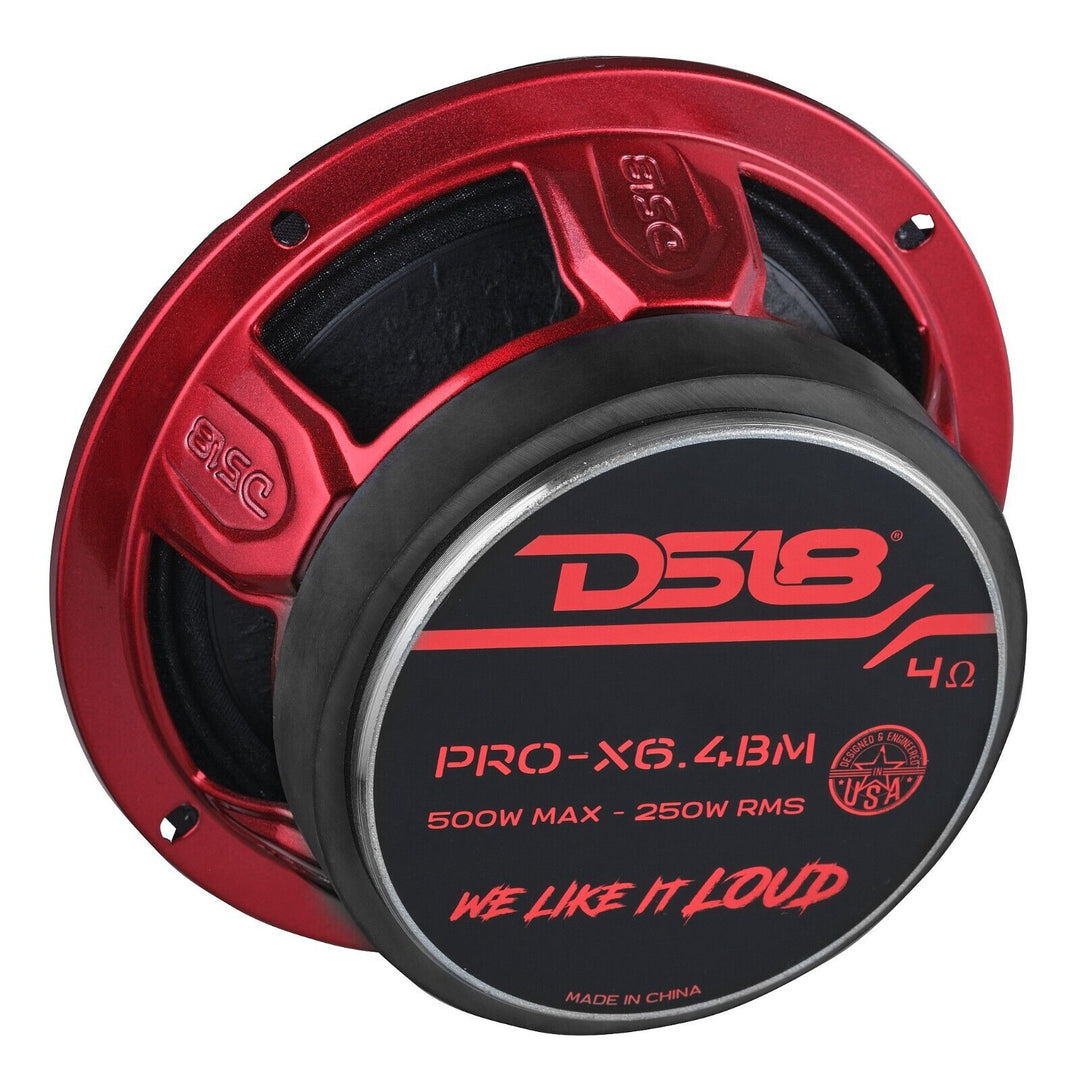 DS18 PRO-X6.4BM Altavoz de rango medio de 6,5" con bala de aluminio rojo y bobina móvil de 1,5" - 250 vatios Rms 4 ohmios