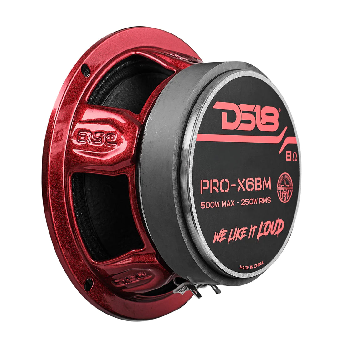DS18 PRO-X6BM Altavoz de rango medio de 6,5" con bala de aluminio rojo y bobina móvil de 1,5" - 250 vatios Rms 4 ohmios