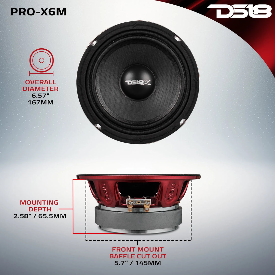 DS18 PRO-X6M Altavoz de rango medio de 6,5" con tapa antipolvo clásica y bobina móvil de 1,5" - 225 vatios Rms 8 ohmios
