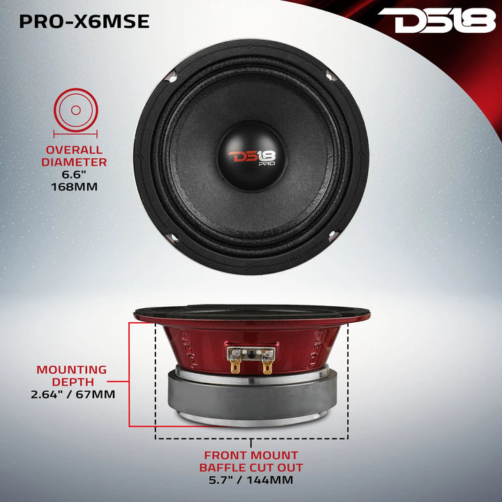 DS18 PRO-X6MSE 6.5" Mid-Range Loudspeaker with Sealed Basket and 1.5" Voice Coil - 225 Watts Rms 8-ohm