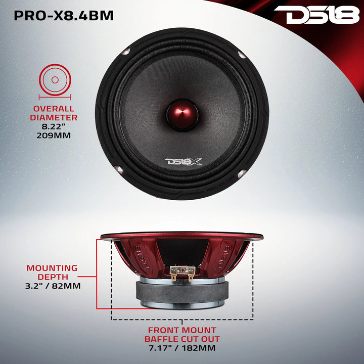 DS18 PRO-X8.4BM Altavoz de rango medio de 8" con bala de aluminio y bobina móvil de 1,5" - 275 vatios Rms 4 ohmios