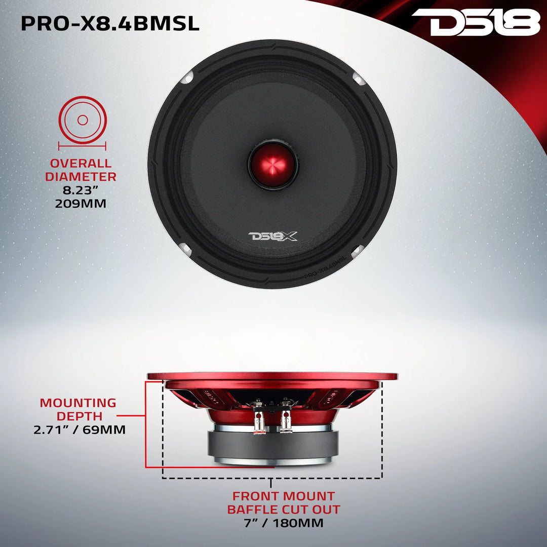 DS18 PRO-X8.4BMSL Slim 8" Mid-Range Bullet Loudspeaker - 250 Watts Rms 4-ohm