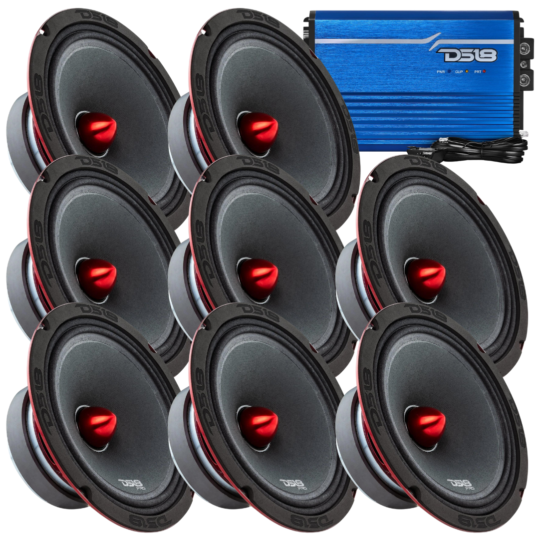 DS18 Package Deal - 8x PRO-X8BM 8" Mid-Range Loudspeakers + 1x FRP-2.5K 1-Channel Amplifier