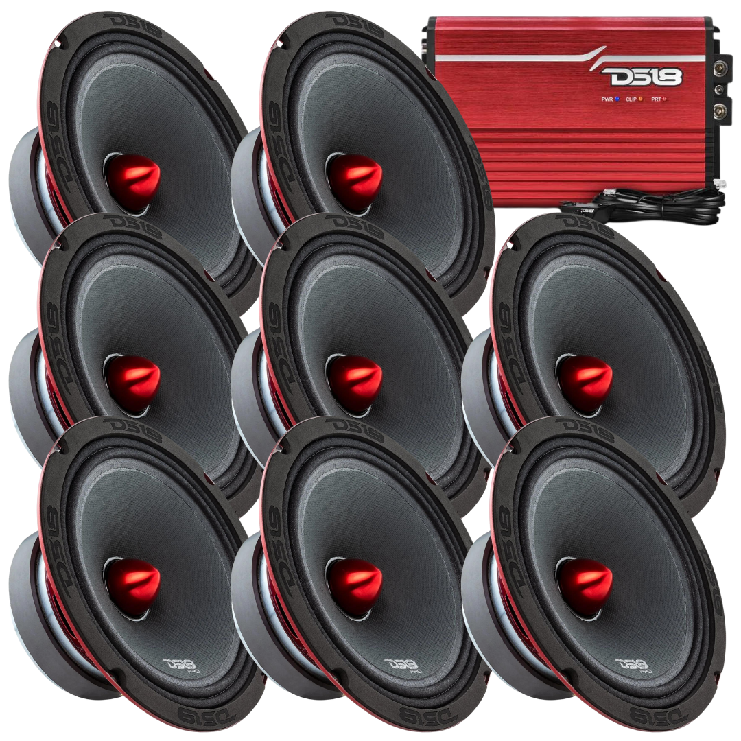 DS18 Package Deal - 8x PRO-X8BM 8" Mid-Range Loudspeakers + 1x FRP-2.5K 1-Channel Amplifier