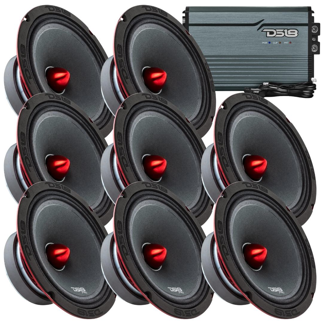 DS18 Package Deal - 8x PRO-X8BM 8" Mid-Range Loudspeakers + 1x FRP-2.5K 1-Channel Amplifier