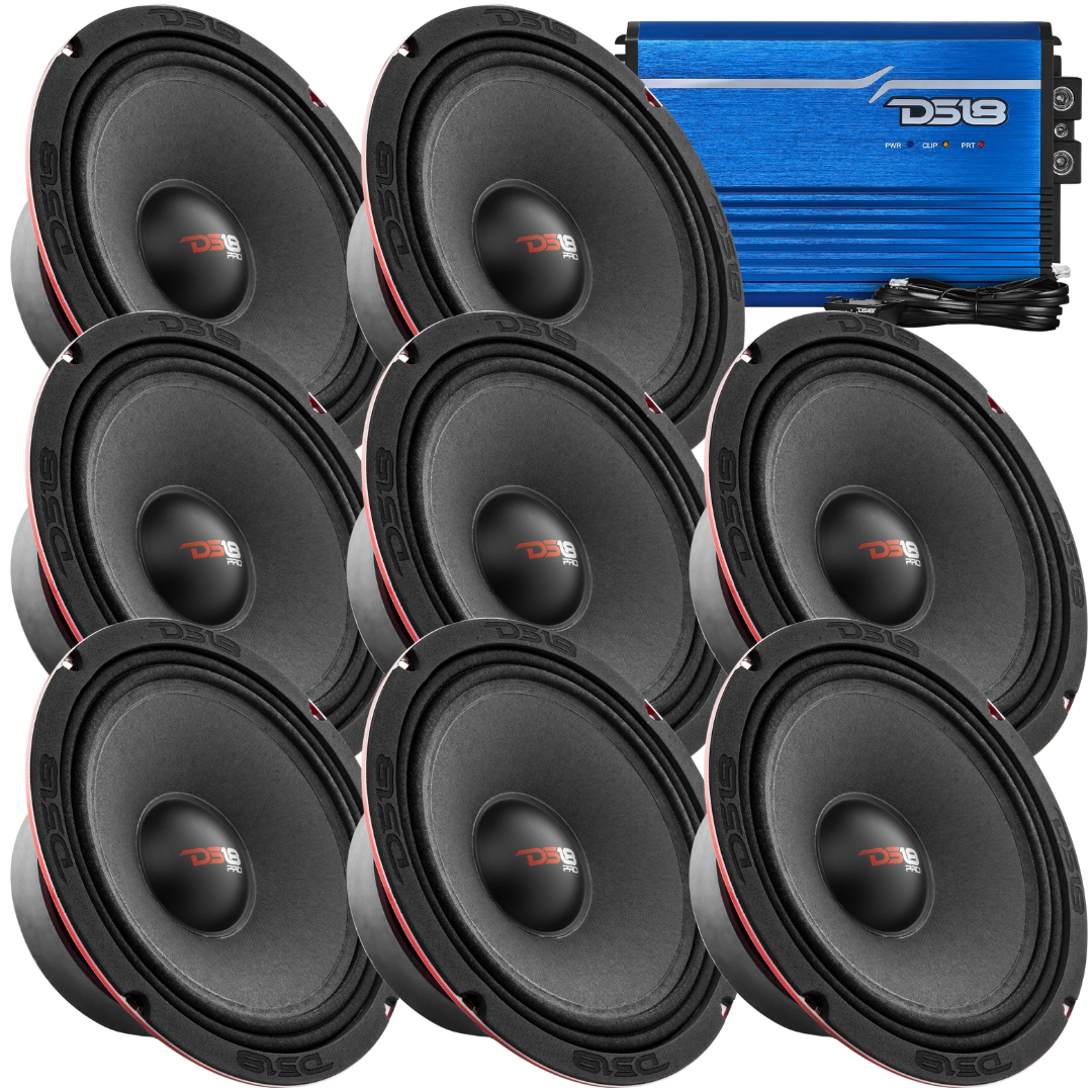 DS18 Package Deal - 8x PRO-X8M 8" Mid-Range Loudspeakers + 1x FRP-2.5K 1-Channel Amplifier