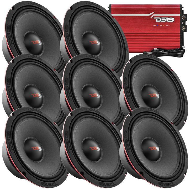 DS18 Package Deal - 8x PRO-X8M 8" Mid-Range Loudspeakers + 1x FRP-2.5K 1-Channel Amplifier