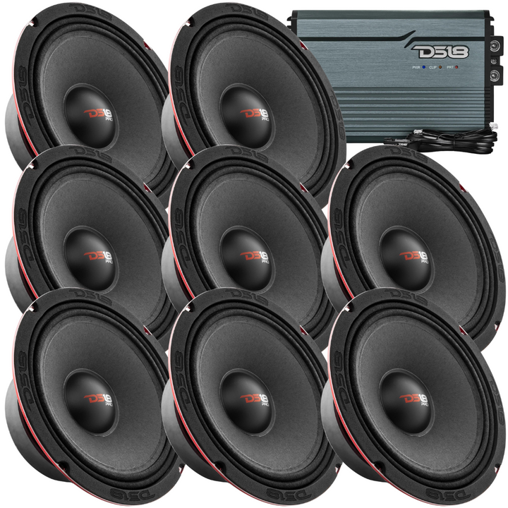 DS18 Package Deal - 8x PRO-X8M 8" Mid-Range Loudspeakers + 1x FRP-2.5K 1-Channel Amplifier