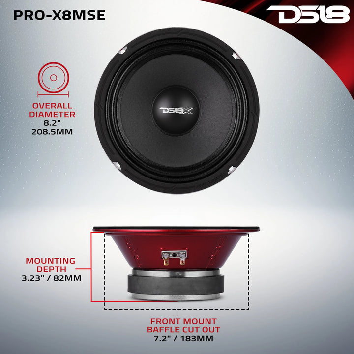 DS18 PRO-X8MSE Altavoz de rango medio de 8" con cesta sellada y bobina móvil de 1,5" - 275 vatios Rms 8 ohmios