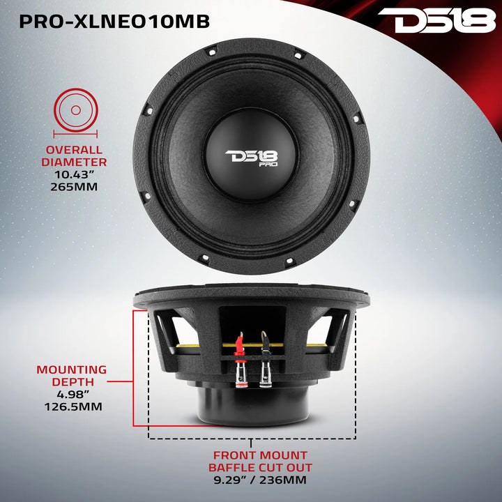 DS18 PRO-XLNEO10MB Altavoz de medios graves de 10" con tapa antipolvo clásica y bobina móvil de 4" - 1000 vatios Rms 8 ohmios