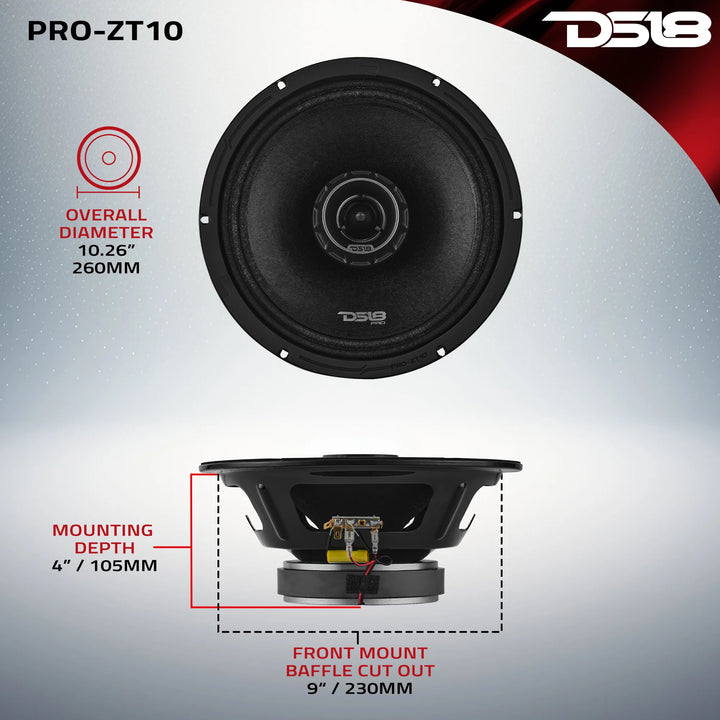 DS18 PRO-ZT10 10" 2-Way Loudspeaker - 300 Watts Rms 4-ohm