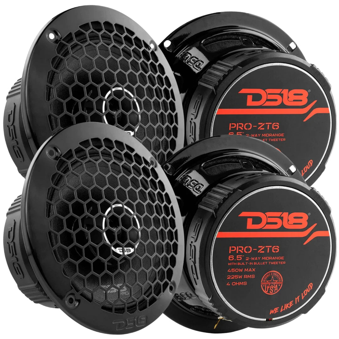 DS18 PRO-ZT6 Altavoz coaxial de 2 vías de 6,5" con tweeter tipo bala incorporado y bobina móvil de 1,5" - 225 vatios Rms 4 ohmios