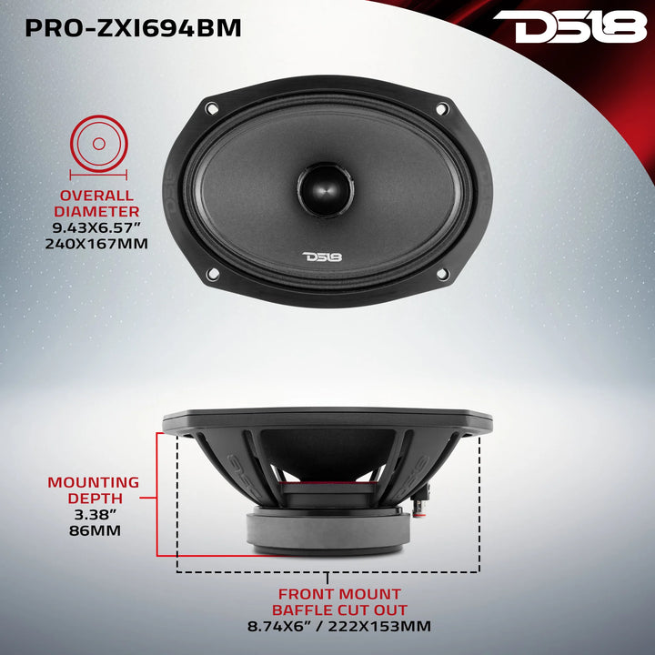 DS18 PRO-ZXI694BM 6x9" Mid-Range Loudspeaker - 300 Watts Rms 4-ohm