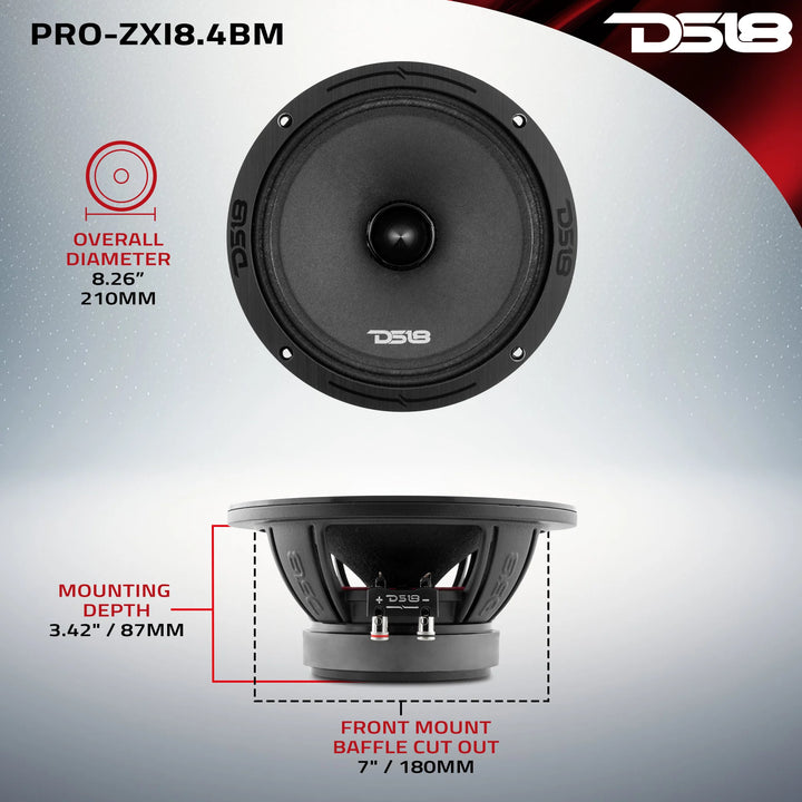 DS18 PRO-ZXI8.4BM Altavoz de rango medio de 8" con bala de aluminio y bobina móvil de 1,5" - 350 vatios Rms 4 ohmios