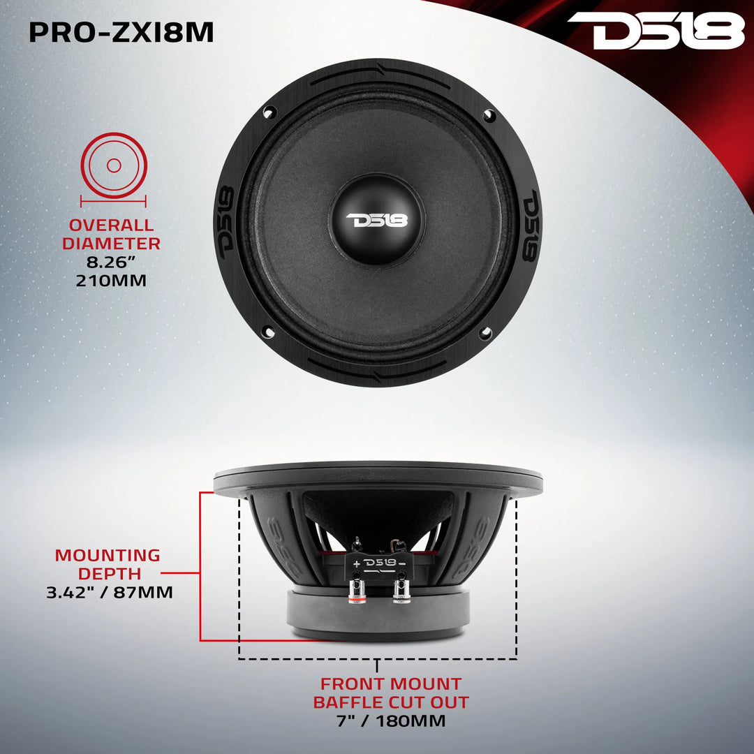 DS18 PRO-ZXI8M 8" Mid-Range Loudspeaker - 350 Watts Rms 8-ohm
