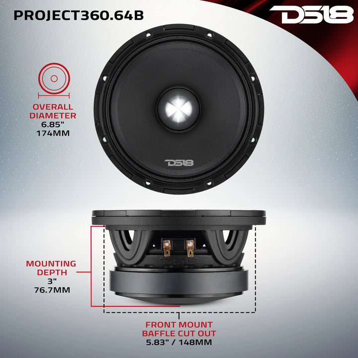 DS18 Combo - 4x PROJECT360 6.5" Mid-Range Bullet Loudspeakers - 4x PRO-TWZ1 Tweeters - G3600.4D 4-Channel Amplifier