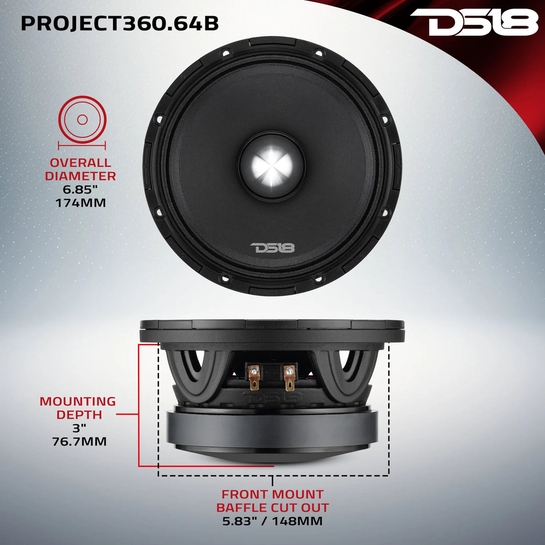 DS18 PROJECT360 6.5” Mid-Range Bullet Loudspeaker - 300 Watts Rms 4-ohm or 8-ohm