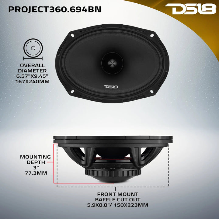 DS18 PROJECT360 6x9" Neodymium Bullet Loudspeaker - 350 Watts Rms 4-ohm or 8-ohm
