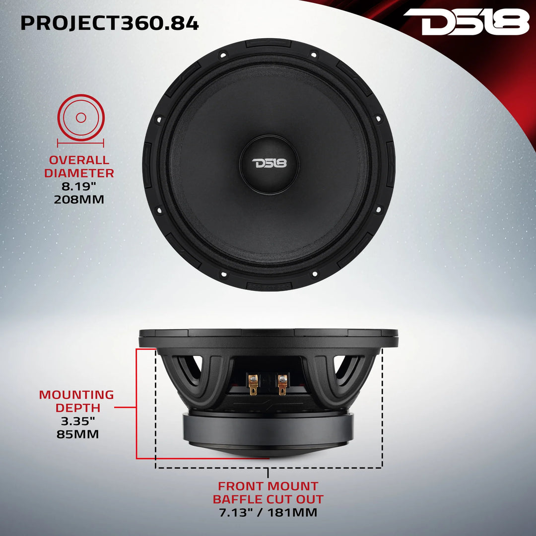 DS18 PROJECT360 8” Mid-Range Loudspeaker - 300 Watts Rms 4-ohm