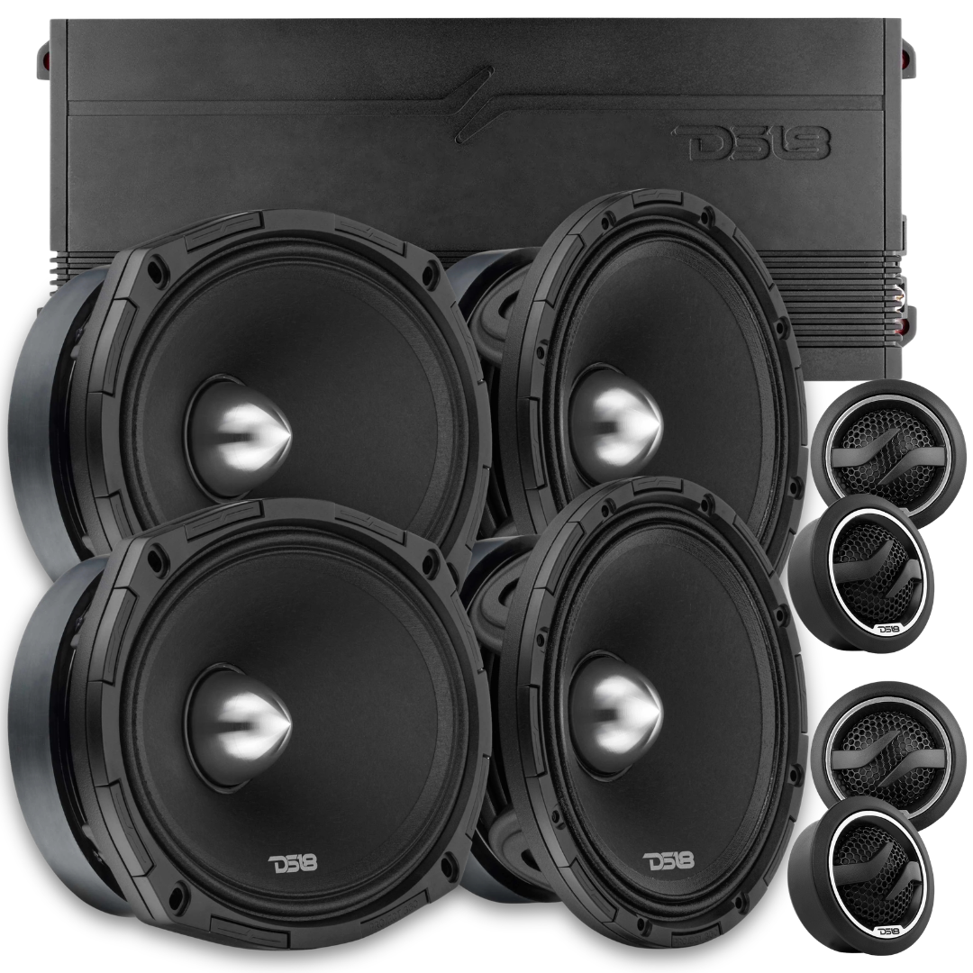 DS18 Combo - 2x PROJECT360 6.5" & 2x 6x9" Mid-Range Bullet Loudspeakers - 4x ZXI-T1 Tweeters - G3600.4D 4-Channel Amplifier
