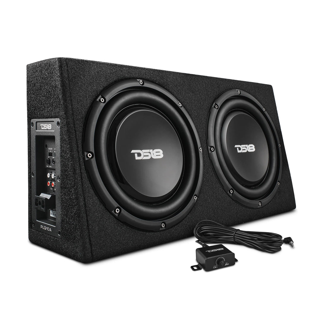 DS18 PU210A Dual 10" Subwoofer Enclosure with Built-in Amplifier - 350 Watts Rms 2-ohm