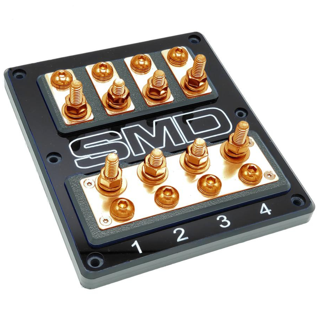 Bloque de fusibles ANL SMD Quad XL2 de 4 ranuras con hardware de cobre 100 % libre de oxígeno y cubierta acrílica transparente, fabricado en EE. UU.