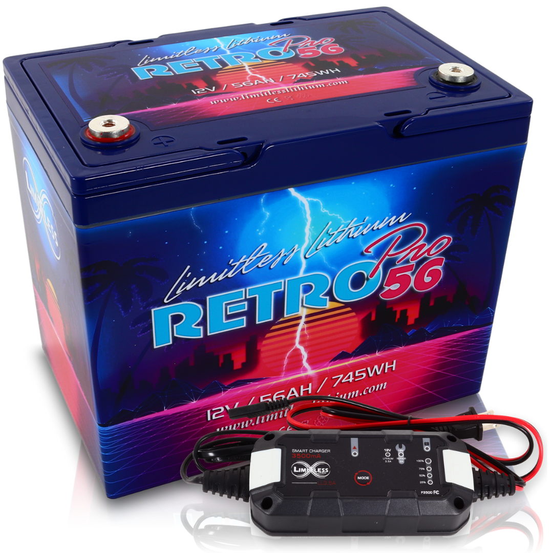 Limitless RP24-56AH Retro Pro 56 Underhood Lithium Car Audio Battery with Maintainer - 9,000 - 13,000 Watts Rms | 56Ah