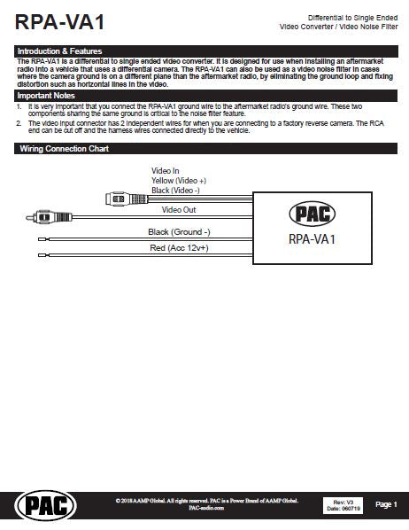 Pac-Audio RPA-VA1 Video Adapter Signal Filter for Retaining OEM Backup Camera