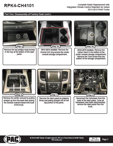Pac-Audio RPK4-CH4101 Radio Replacement Kit with Climate Controls for Select 2013-2019 Dodge Ram Trucks with 8" Display Screen