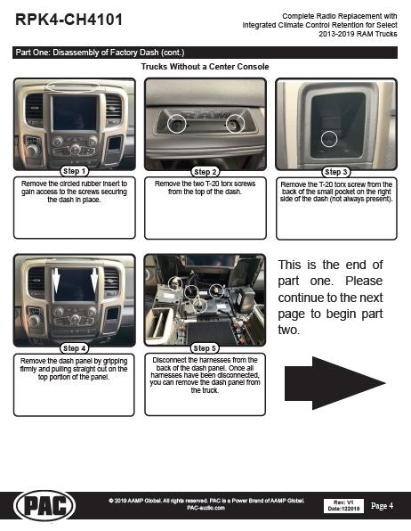 Pac-Audio RPK4-CH4101 Radio Replacement Kit with Climate Controls for Select 2013-2019 Dodge Ram Trucks with 8" Display Screen