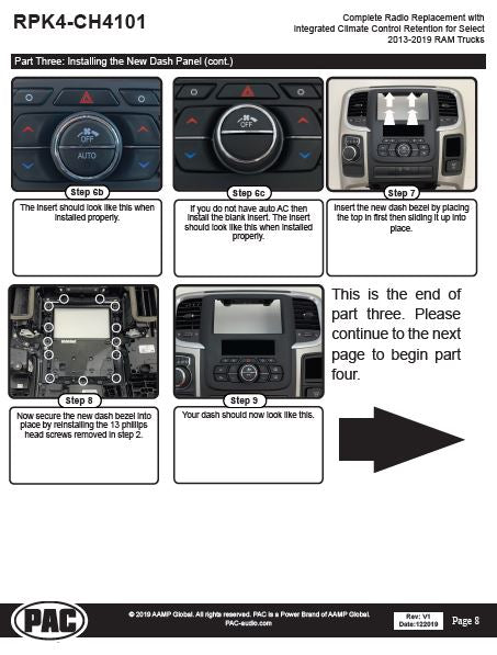 Pac-Audio RPK4-CH4101 Radio Replacement Kit with Climate Controls for Select 2013-2019 Dodge Ram Trucks with 8" Display Screen