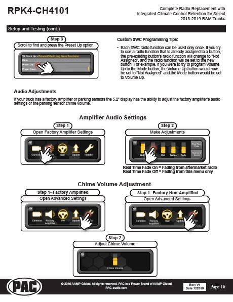Pac-Audio RPK4-CH4101 Radio Replacement Kit with Climate Controls for Select 2013-2019 Dodge Ram Trucks with 8" Display Screen